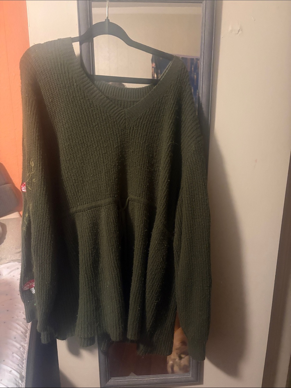 BloomChic Olive Green V-Neck Knit Sweater